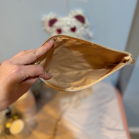 Designer Beige Crochet Clutch with Gold Chain - Picture 7 of 13